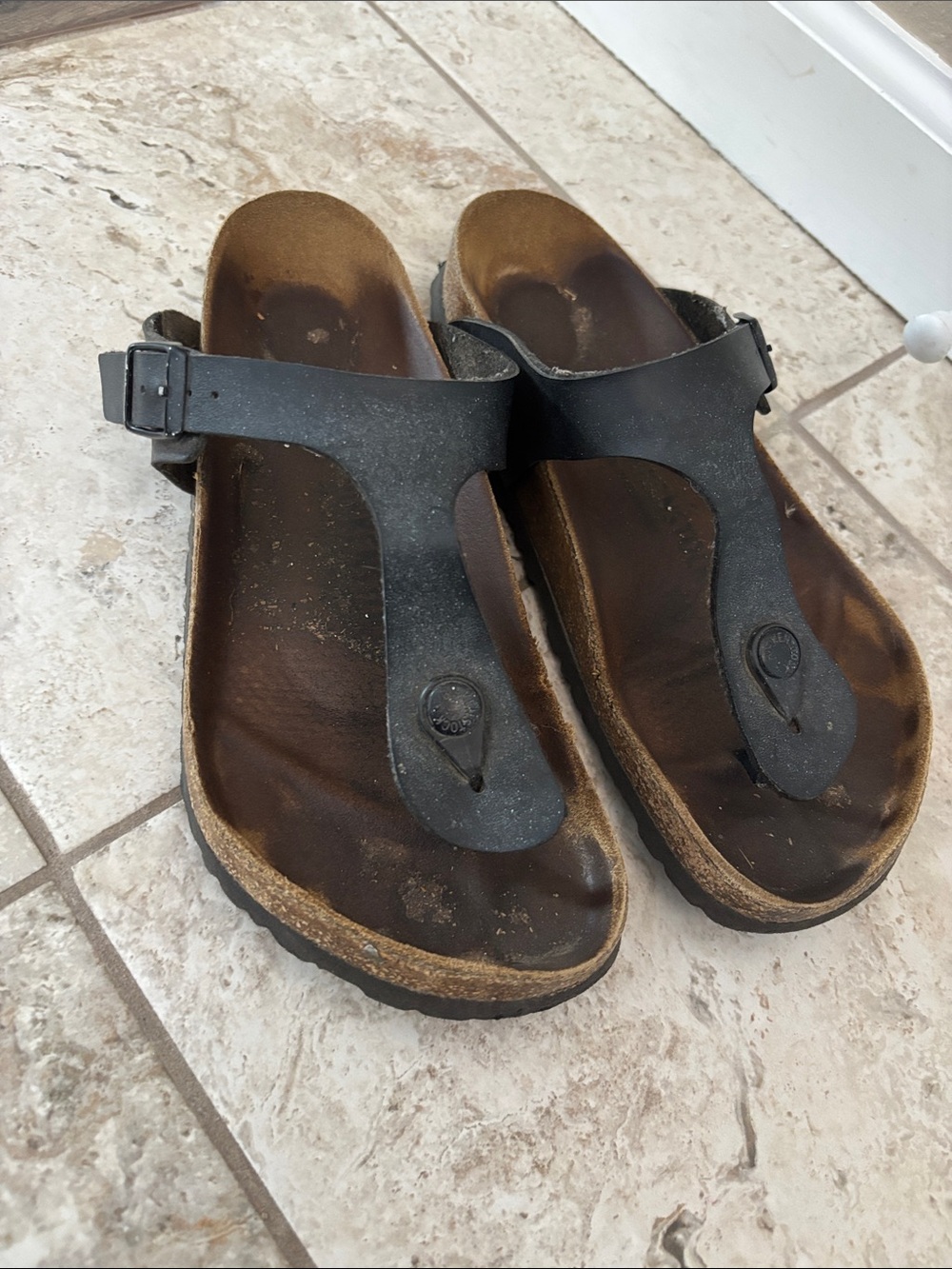 Birkenstock Black Leather Thong Sandals
